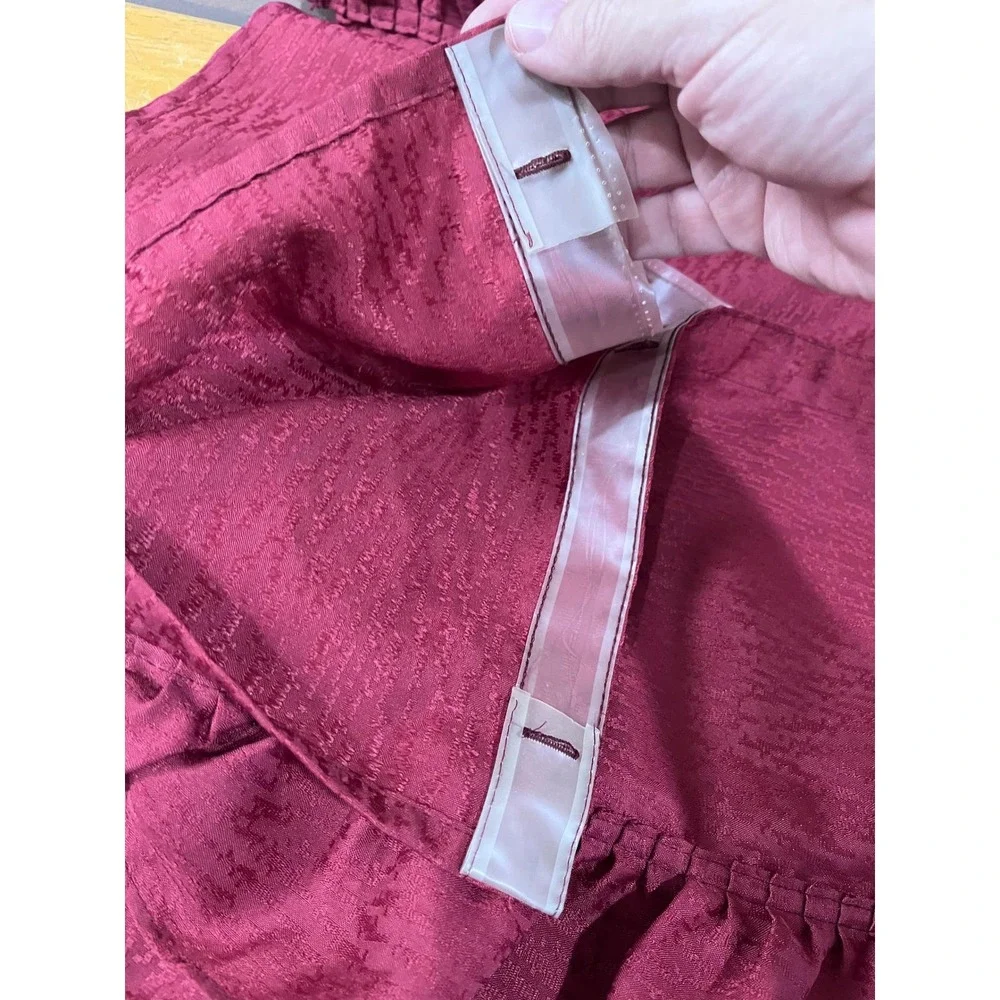 Vtg Burgundy Split Shower Curtain Attached Ruffled Valance‎ 70x72 Traditional